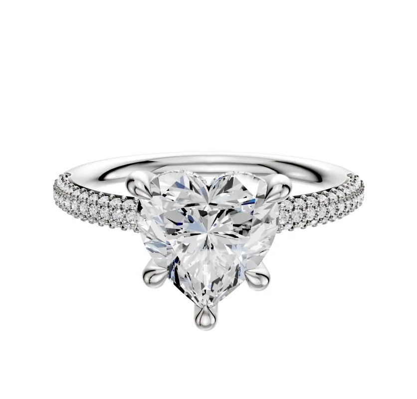 14K White Gold 4 Prong Hidden Halo Classic Dome 3-Row-Pave 2.0mm Engagement Ring sold by Promise By Effy