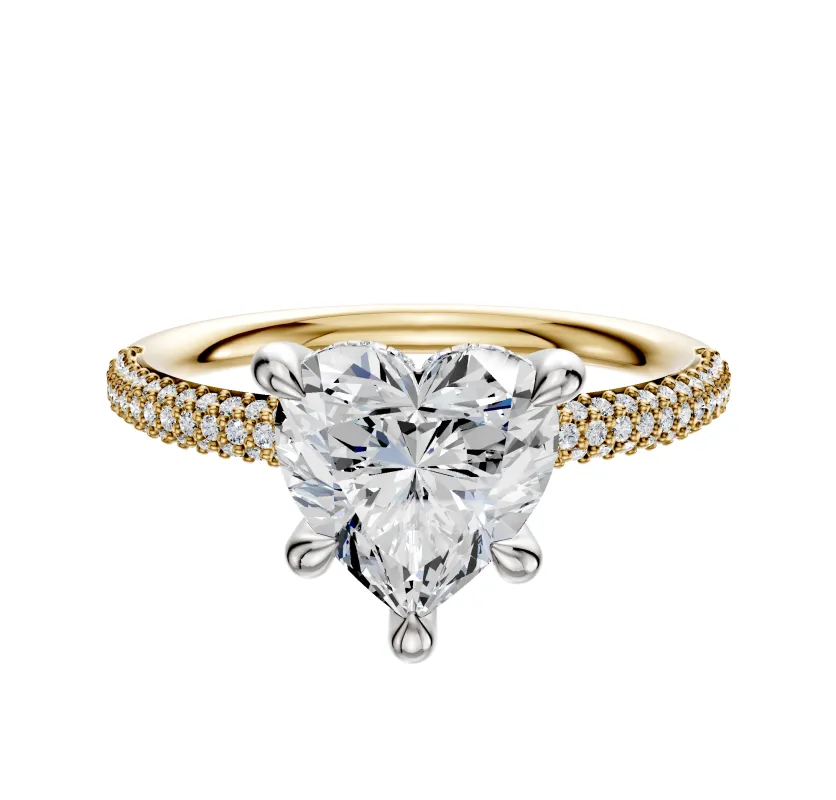 14K Two Tone 4 Prong Hidden Halo Classic Dome 3-Row-Pave 2.0mm Engagement Ring sold by Promise By Effy