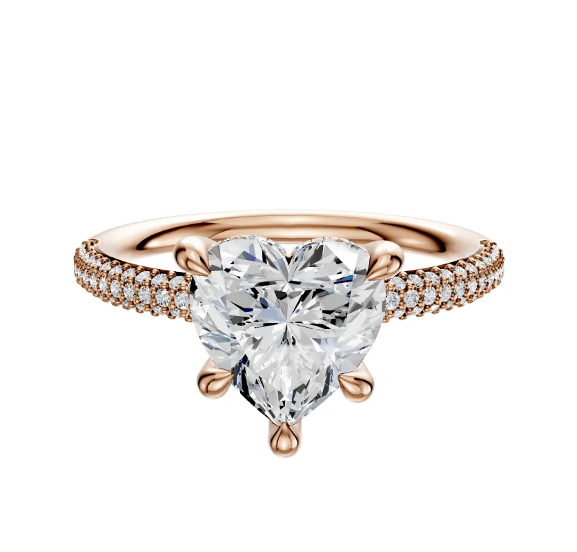 18K Rose Gold 4 Prong Hidden Halo Classic Dome 3-Row-Pave 2.0mm Engagement Ring sold by Promise By Effy