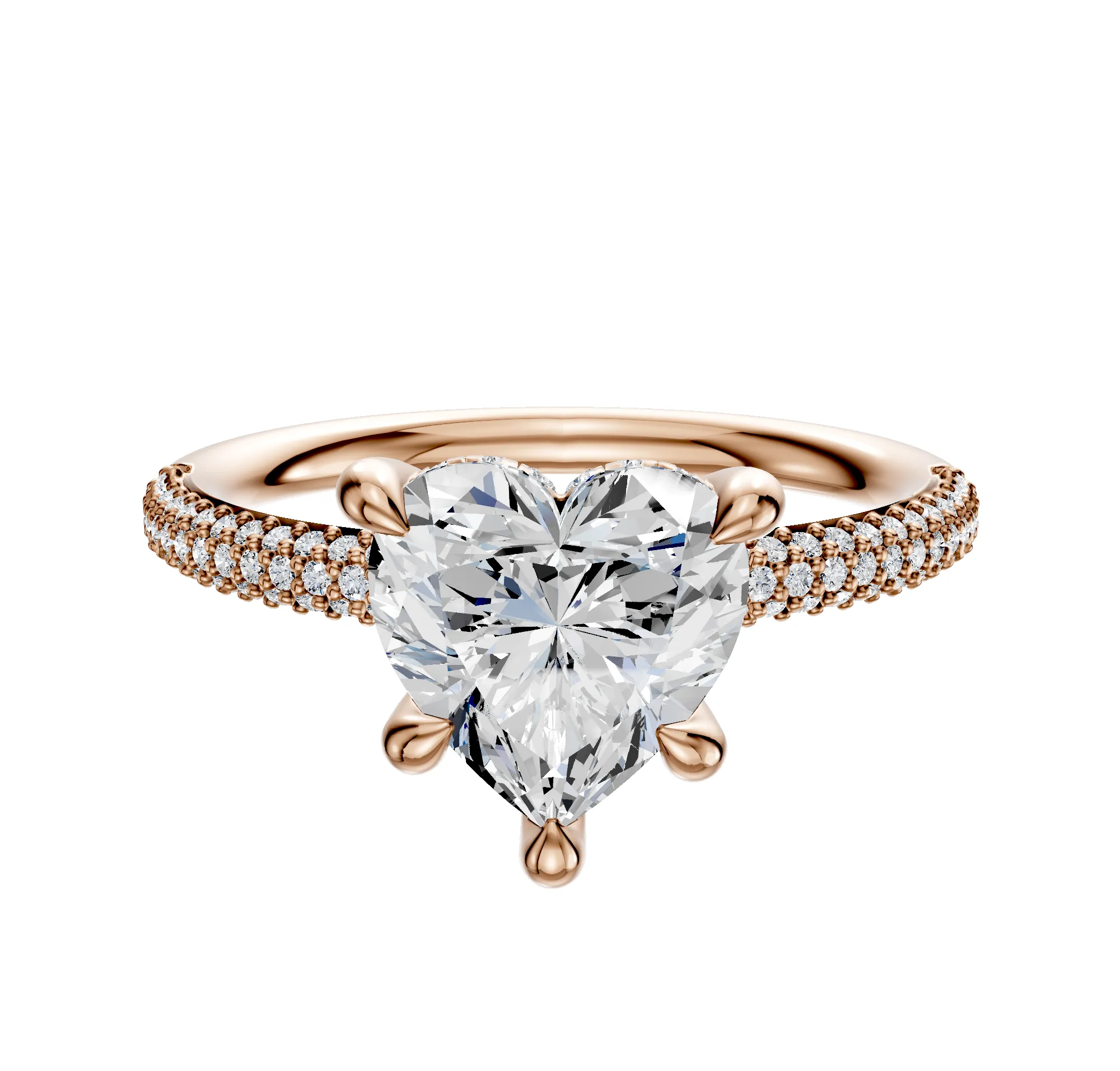 18K Rose Gold 4 Prong Hidden Halo Classic Dome 3-Row-Pave 2.0mm Engagement Ring sold by Promise By Effy