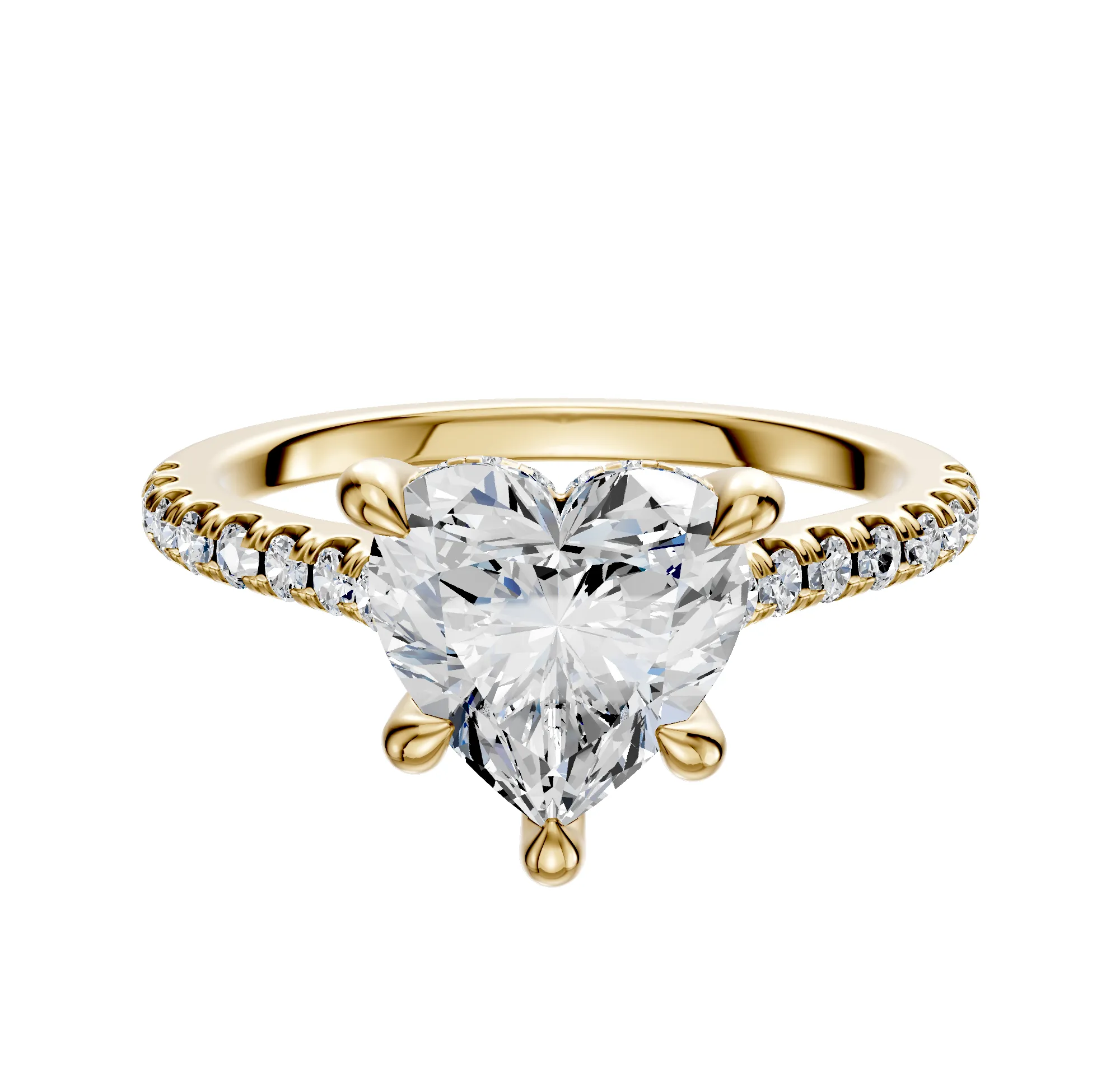 14K Yellow Gold 4 Prong Hidden Halo Cathedral Dome 1-Row-Pave 2.5mm Engagement Ring sold by Promise By Effy