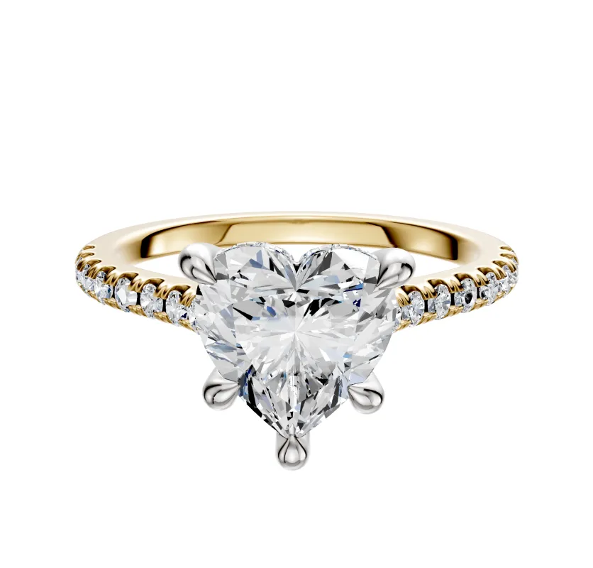 14K Two Tone 4 Prong Hidden Halo Cathedral Dome 1-Row-Pave 2.5mm Engagement Ring sold by Promise By Effy
