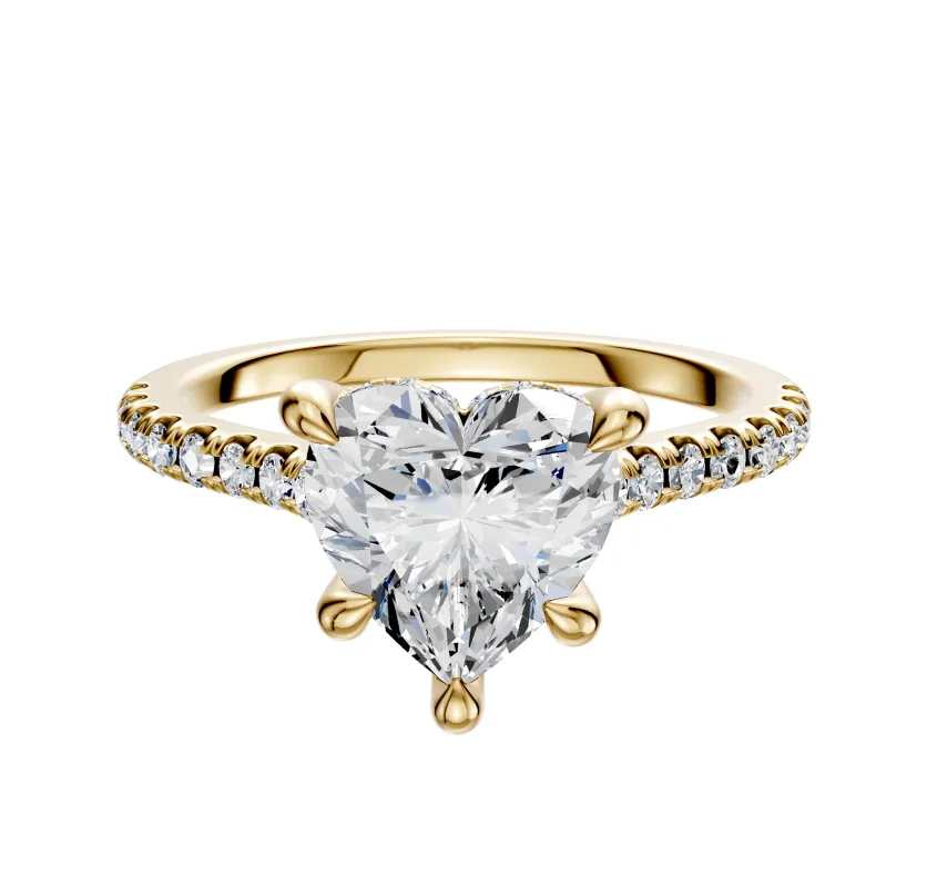18K Yellow Gold 4 Prong Hidden Halo Cathedral Dome 1-Row-Pave 2.5mm Engagement Ring sold by Promise By Effy