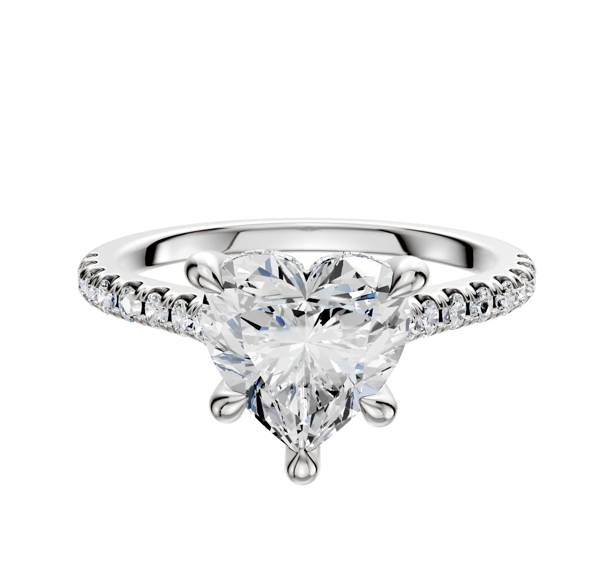 18K White Gold 4 Prong Hidden Halo Cathedral Dome 1-Row-Pave 2.5mm Engagement Ring sold by Promise By Effy