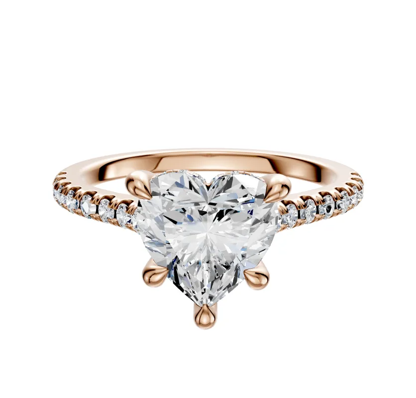 18K Rose Gold 4 Prong Hidden Halo Cathedral Dome 1-Row-Pave 2.5mm Engagement Ring sold by Promise By Effy