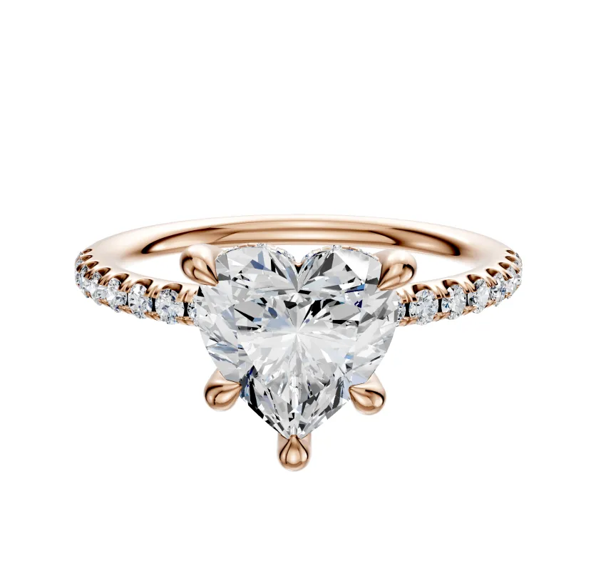 14K Rose Gold 4 Prong Hidden Halo Classic Dome 1-Row-Pave 2.5mm Engagement Ring sold by Promise By Effy