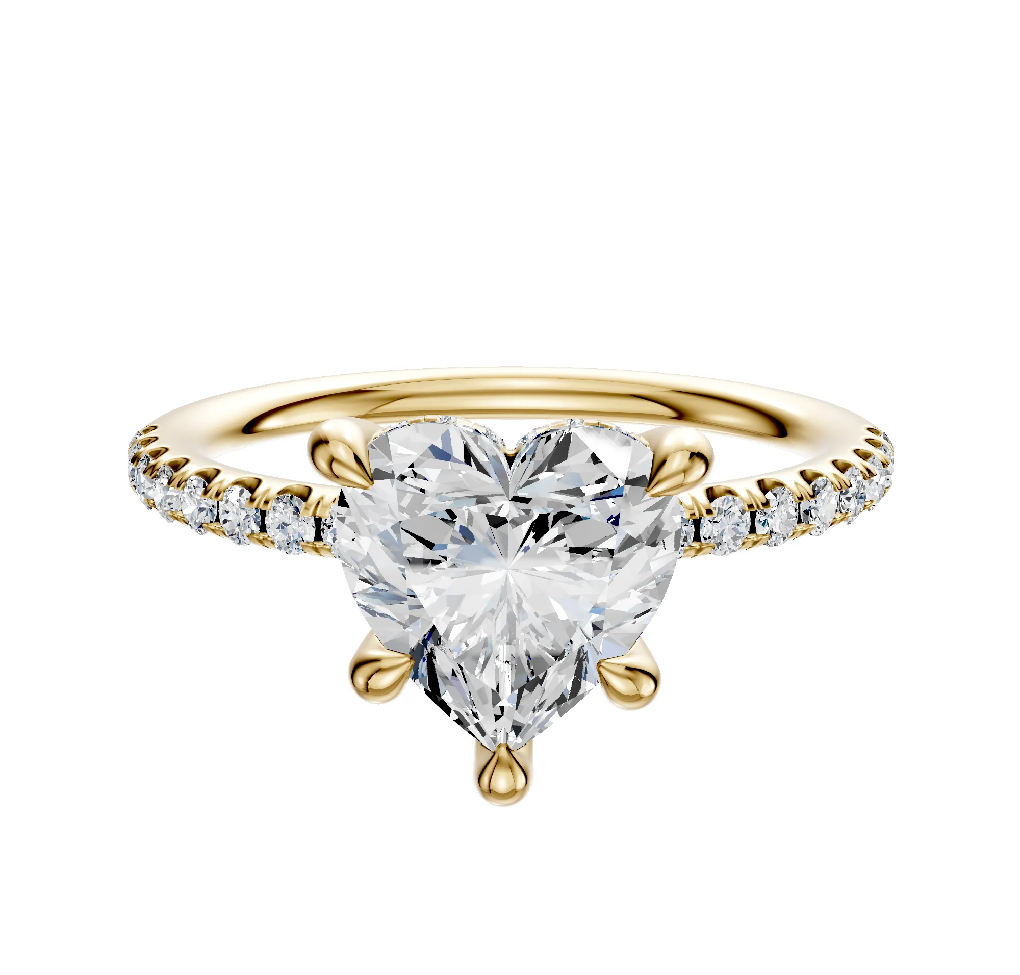 18K Yellow Gold 4 Prong Hidden Halo Classic Dome 1-Row-Pave 2.5mm Engagement Ring sold by Promise By Effy