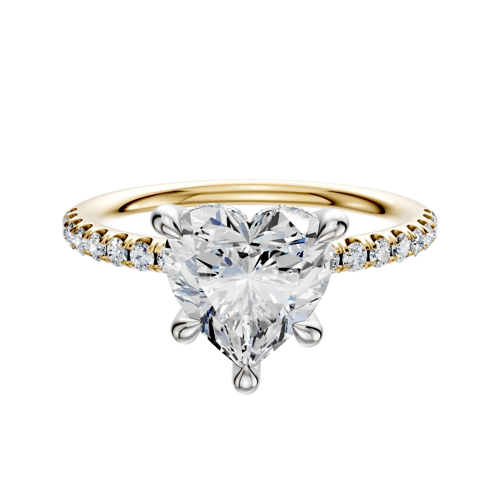 18K Two Tone 4 Prong Hidden Halo Classic Dome 1-Row-Pave 2.5mm Engagement Ring sold by Promise By Effy