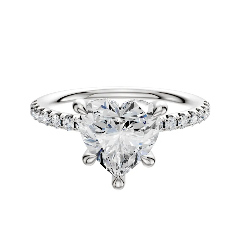 Platinum 4 Prong Hidden Halo Classic Dome 1-Row-Pave 2.5mm Engagement Ring sold by Promise By Effy