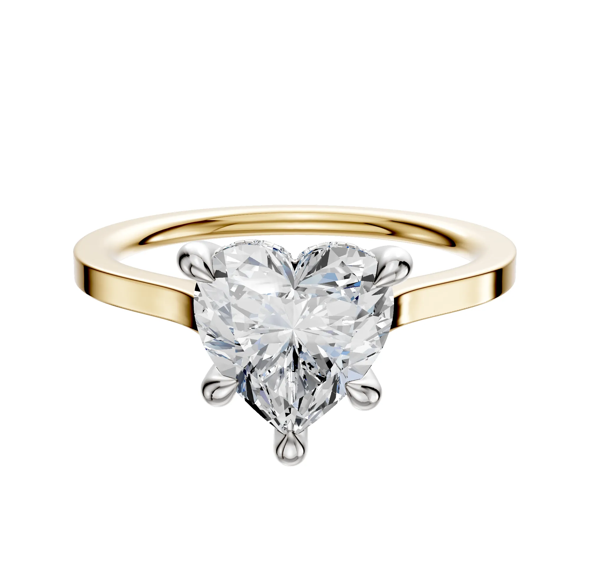 18K Two Tone 4 Prong Hidden Halo Cathedral Flat 1.5mm Engagement Ring sold by Promise By Effy