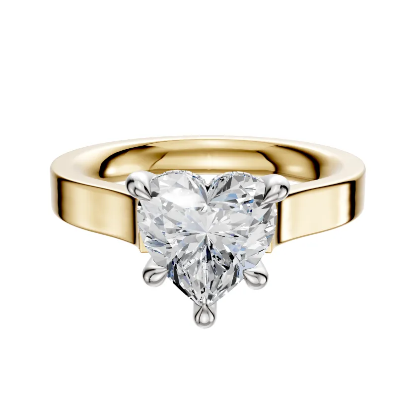 18K Two Tone 4 Prong Hidden Halo Cathedral Flat 3.0mm Engagement Ring made by Promise By Effy