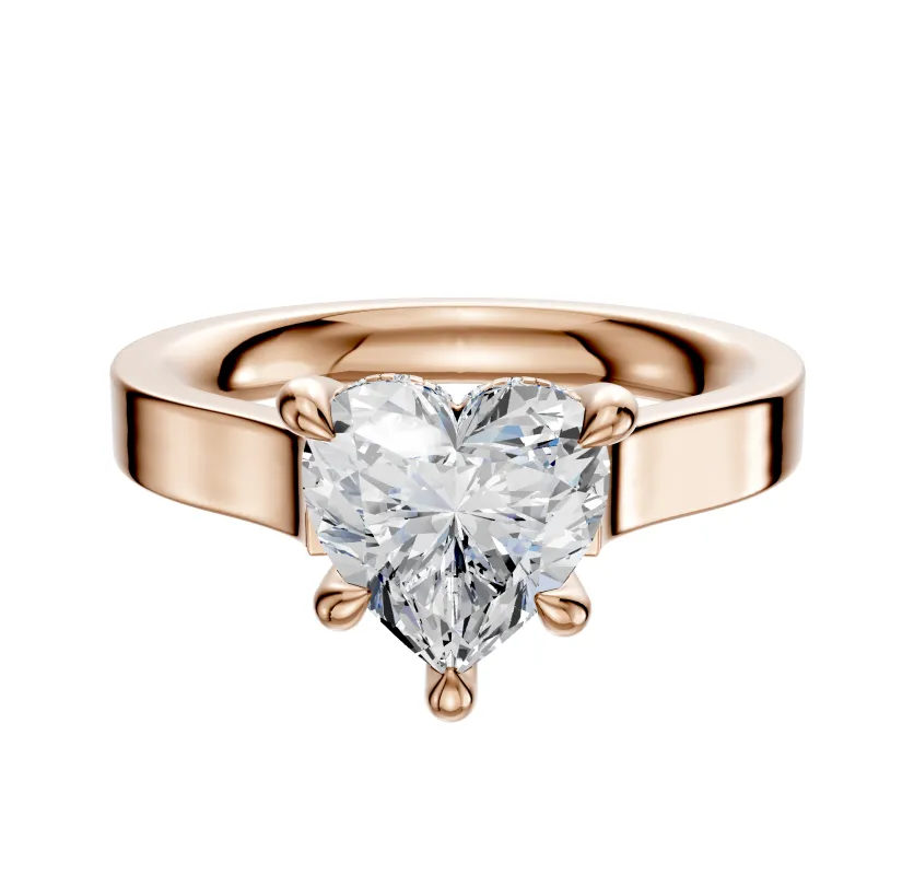 18K Rose Gold 4 Prong Hidden Halo Cathedral Flat 3.0mm Engagement Ring sold by Promise By Effy