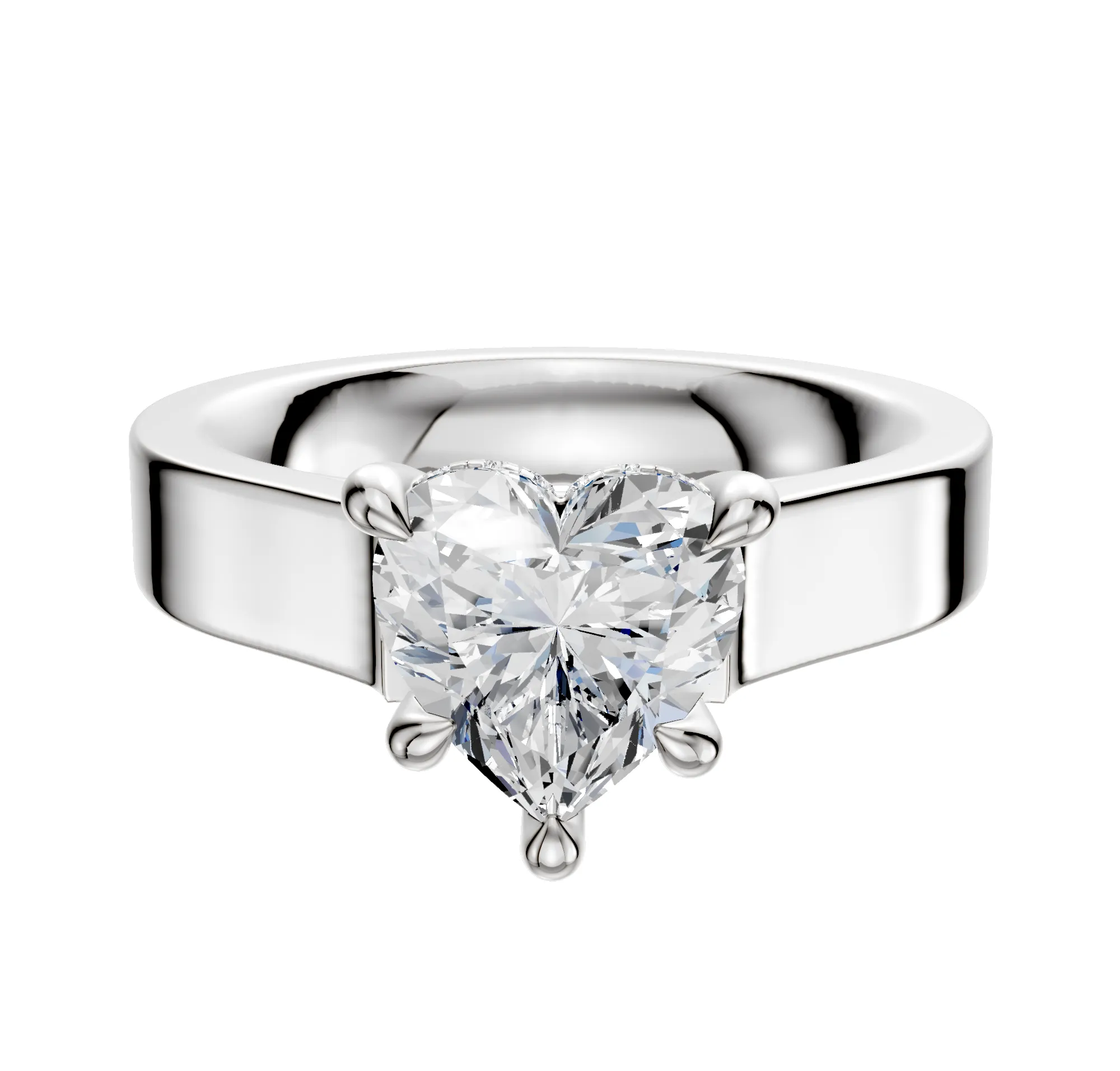 14K White Gold 4 Prong Hidden Halo Cathedral Flat 4.0mm Engagement Ring sold by Promise By Effy