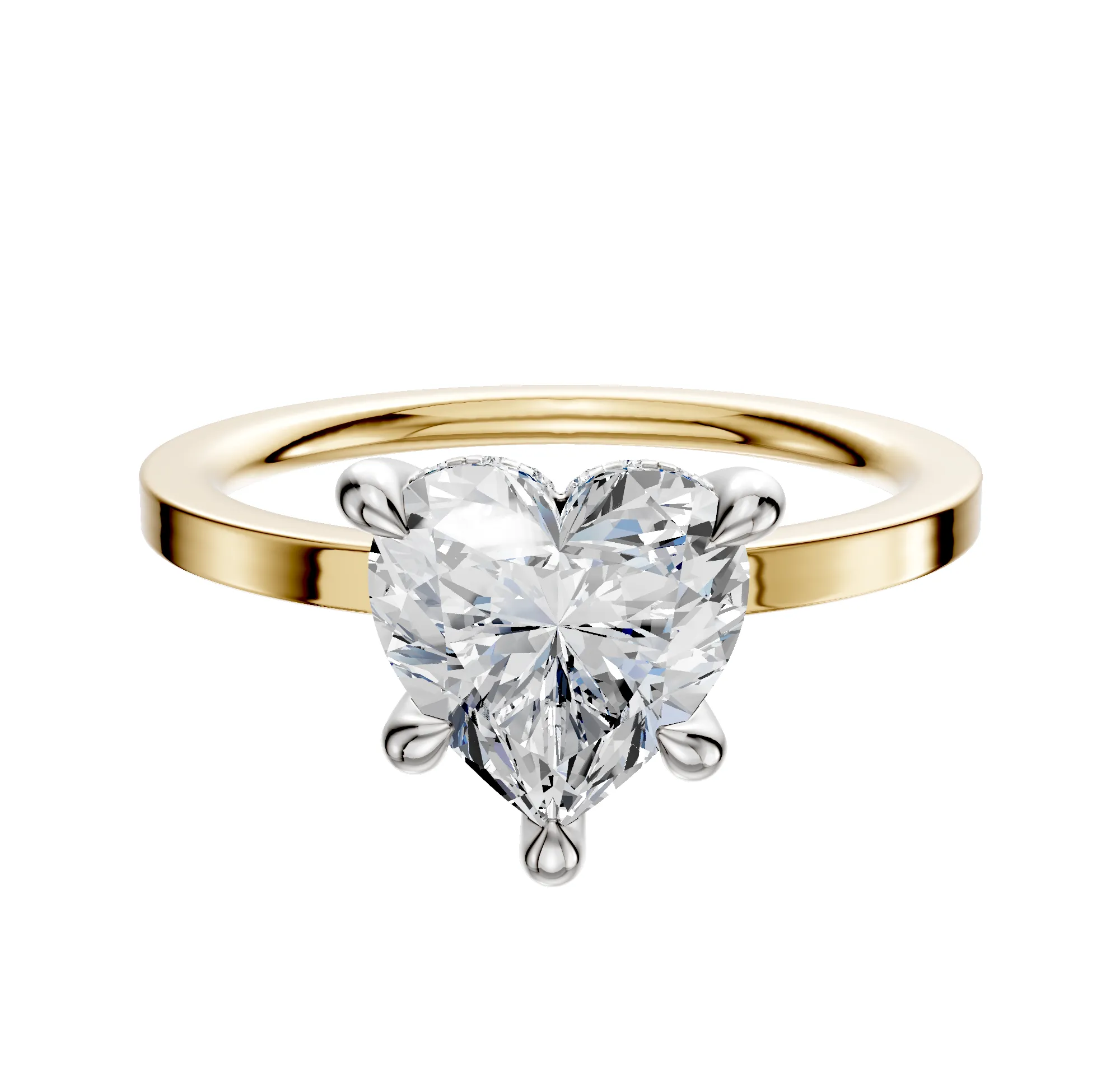 18K Two Tone 4 Prong Hidden Halo Classic Flat 1.5mm Engagement Ring sold by Promise By Effy
