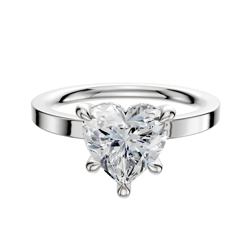 18K White Gold 4 Prong Hidden Halo Classic Flat 2.0mm Engagement Ring sold by Promise By Effy