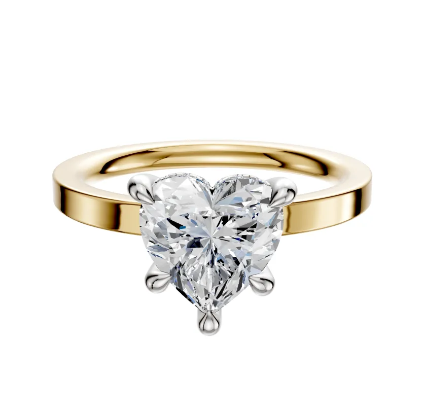 18K Two Tone 4 Prong Hidden Halo Classic Flat 2.0mm Engagement Ring sold by Promise By Effy