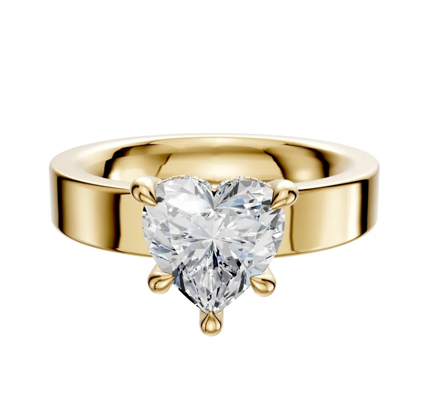 14K Yellow Gold 4 Prong Hidden Halo Classic Flat 4.0mm Engagement Ring sold by Promise By Effy