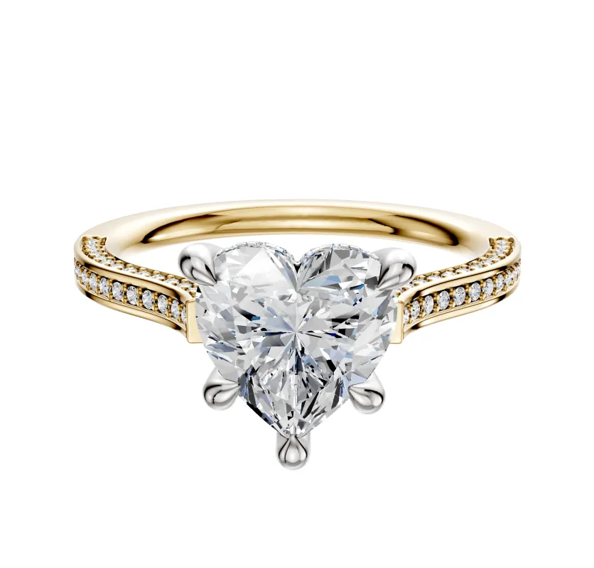 14K Two Tone 4 Prong Hidden Halo Cathedral Flat 3-Row-Pave 2.0mm Engagement Ring sold by Promise By Effy