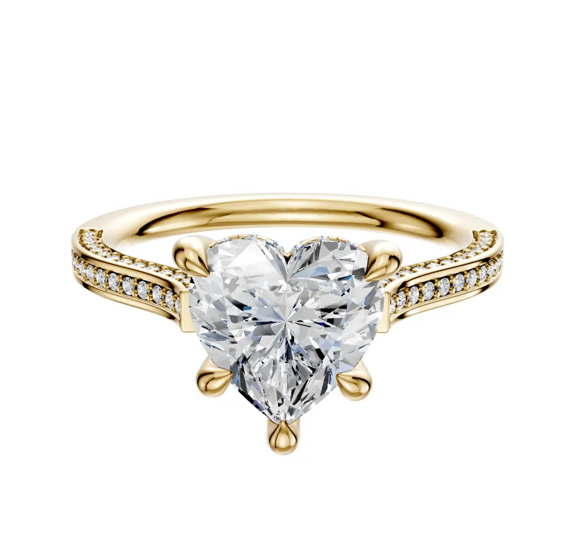 18K Yellow Gold 4 Prong Hidden Halo Cathedral Flat 3-Row-Pave 2.0mm Engagement Ring sold by Promise By Effy