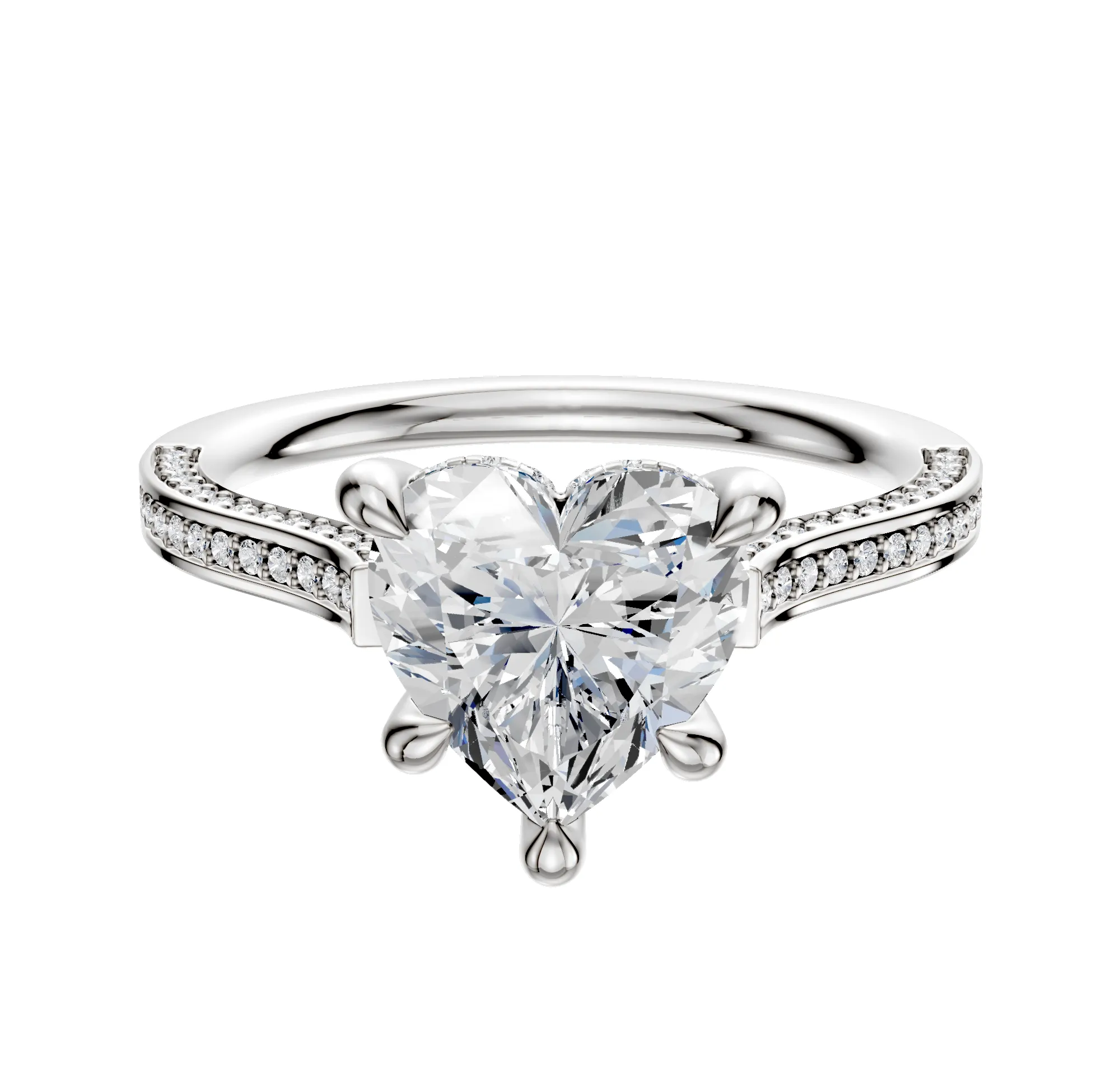 18K White Gold 4 Prong Hidden Halo Cathedral Flat 3-Row-Pave 2.0mm Engagement Ring sold by Promise By Effy