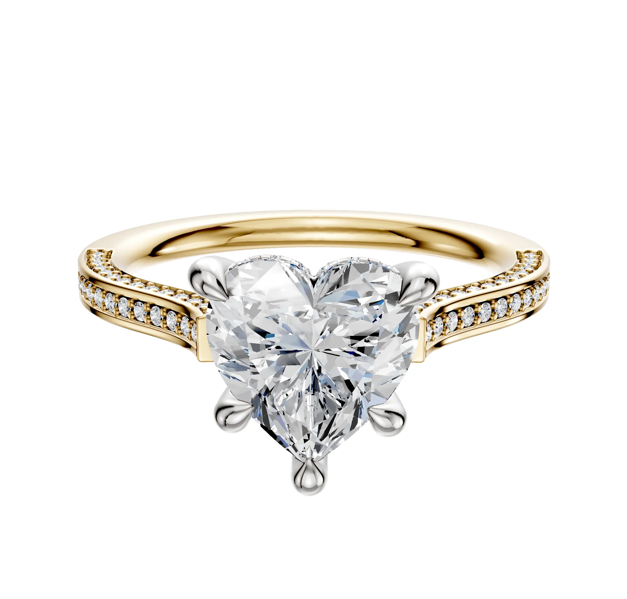 18K Two Tone 4 Prong Hidden Halo Cathedral Flat 3-Row-Pave 2.0mm Engagement Ring sold by Promise By Effy