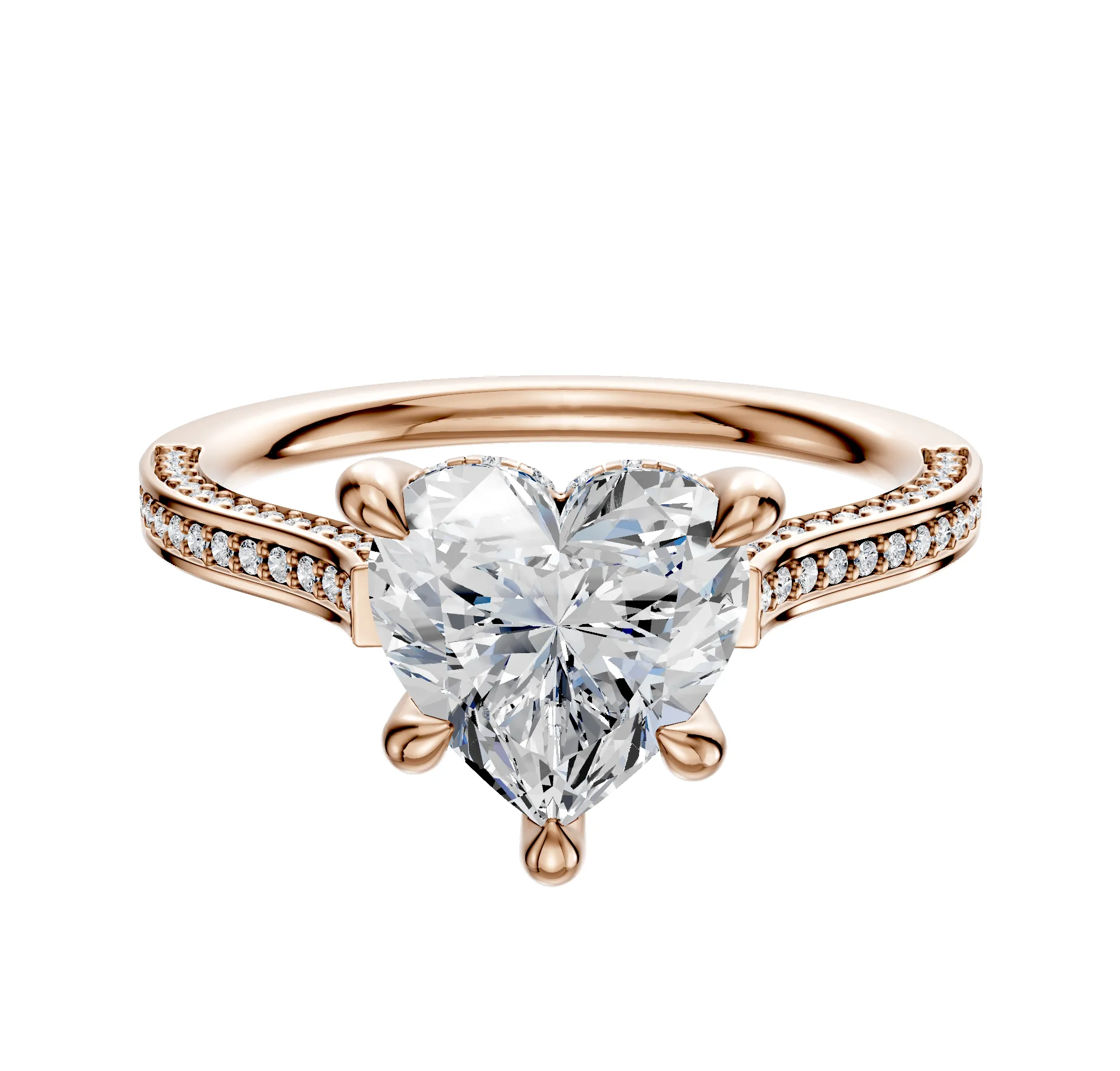 18K Rose Gold 4 Prong Hidden Halo Cathedral Flat 3-Row-Pave 2.0mm Engagement Ring sold by Promise By Effy