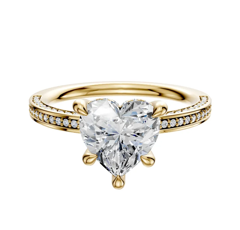 14K Yellow Gold 4 Prong Hidden Halo Classic Flat 3-Row-Pave 2.0mm Engagement Ring sold by Promise By Effy