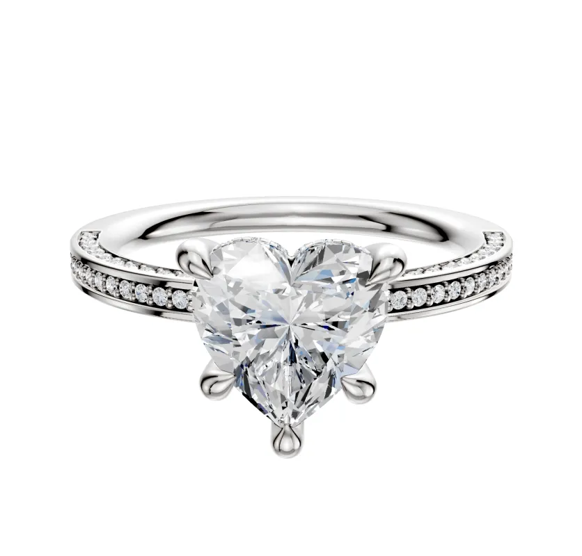 14K White Gold 4 Prong Hidden Halo Classic Flat 3-Row-Pave 2.0mm Engagement Ring sold by Promise By Effy