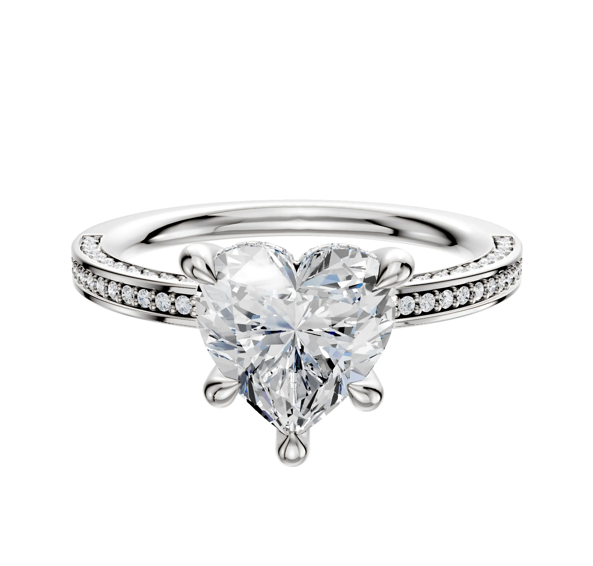 14K White Gold 4 Prong Hidden Halo Classic Flat 3-Row-Pave 2.0mm Engagement Ring sold by Promise By Effy