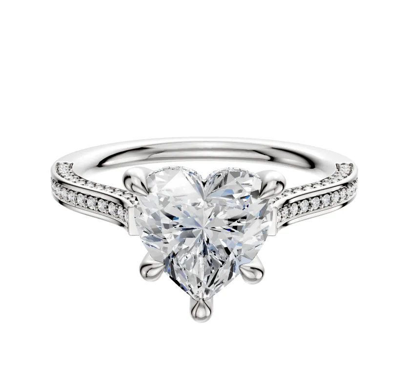 Platinum 4 Prong Hidden Halo Cathedral Flat 3-Row-Pave 2.0mm Engagement Ring sold by Promise By Effy