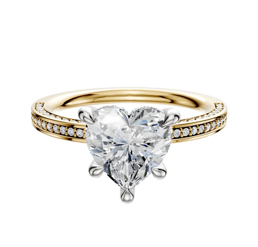 14K Two Tone 4 Prong Hidden Halo Classic Flat 3-Row-Pave 2.0mm Engagement Ring sold by Promise By Effy