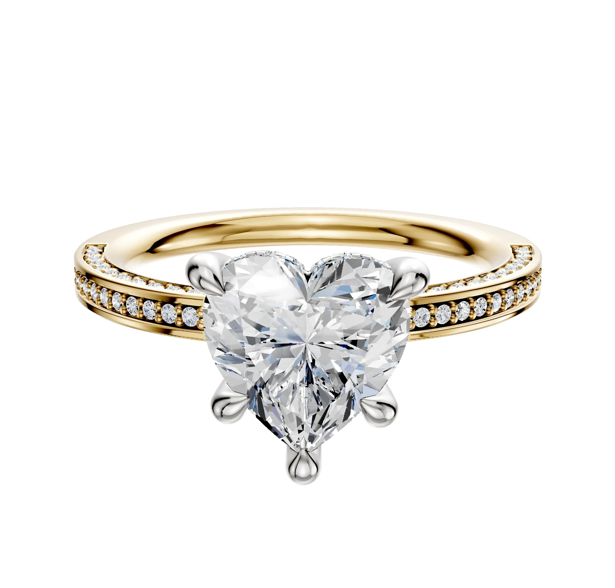 14K Two Tone 4 Prong Hidden Halo Classic Flat 3-Row-Pave 2.0mm Engagement Ring sold by Promise By Effy