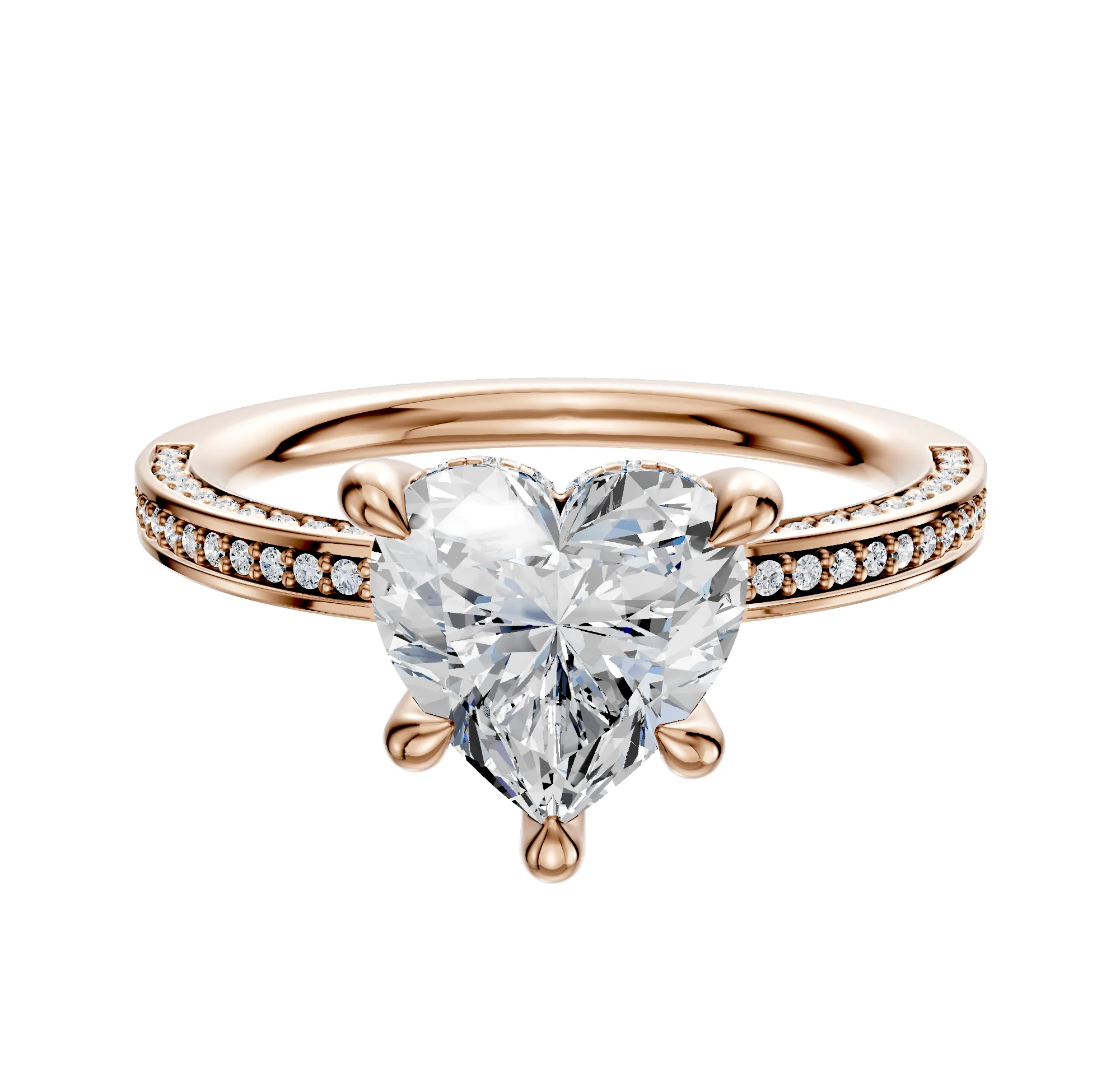 14K Rose Gold 4 Prong Hidden Halo Classic Flat 3-Row-Pave 2.0mm Engagement Ring sold by Promise By Effy