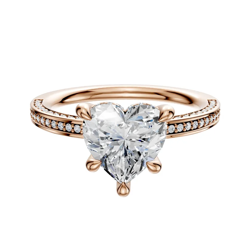 18K Rose Gold 4 Prong Hidden Halo Classic Flat 3-Row-Pave 2.0mm Engagement Ring sold by Promise By Effy