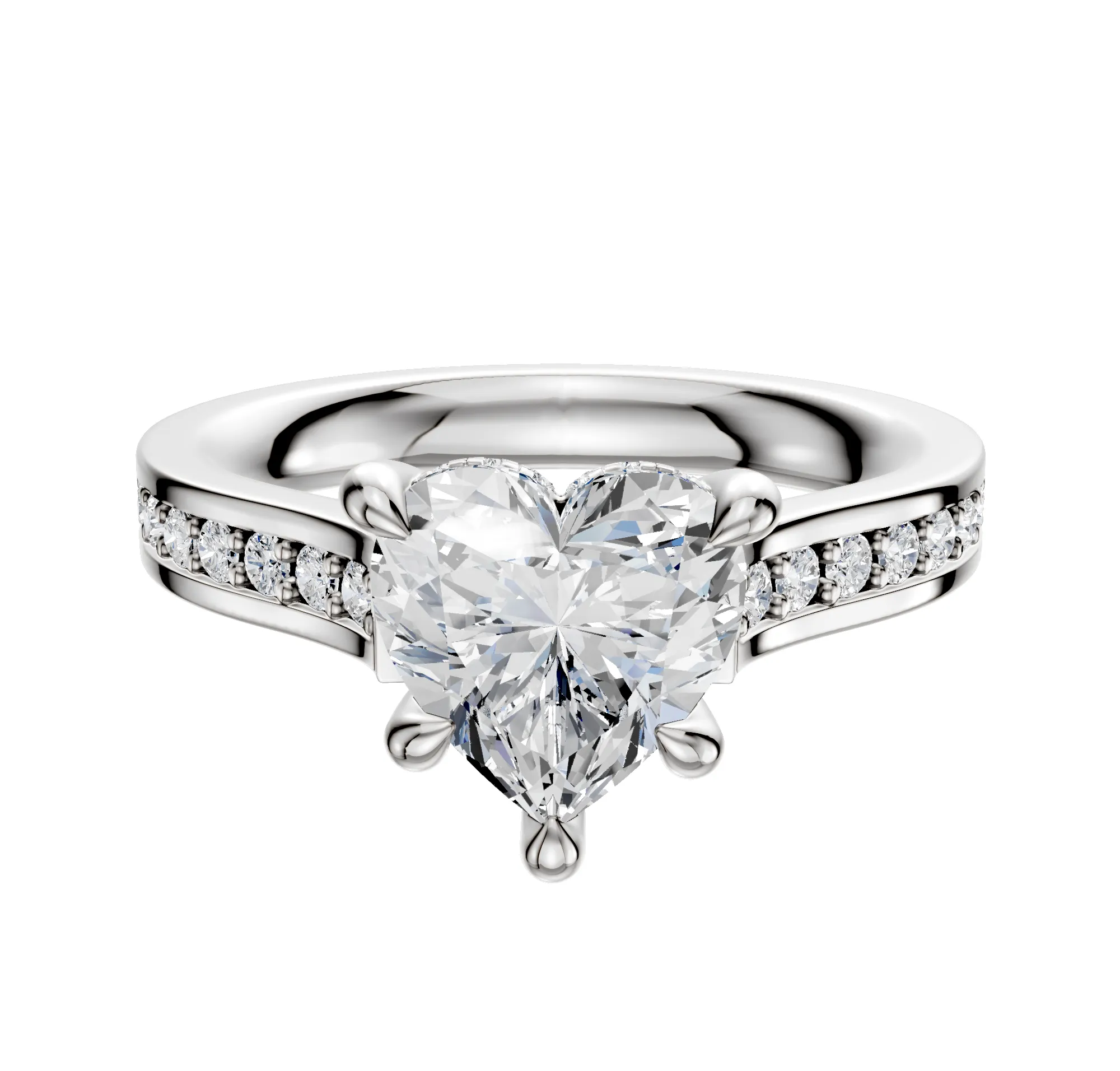 14K White Gold 4 Prong Hidden Halo Cathedral Flat 1-Row-Pave 2.5mm Engagement Ring sold by Promise By Effy