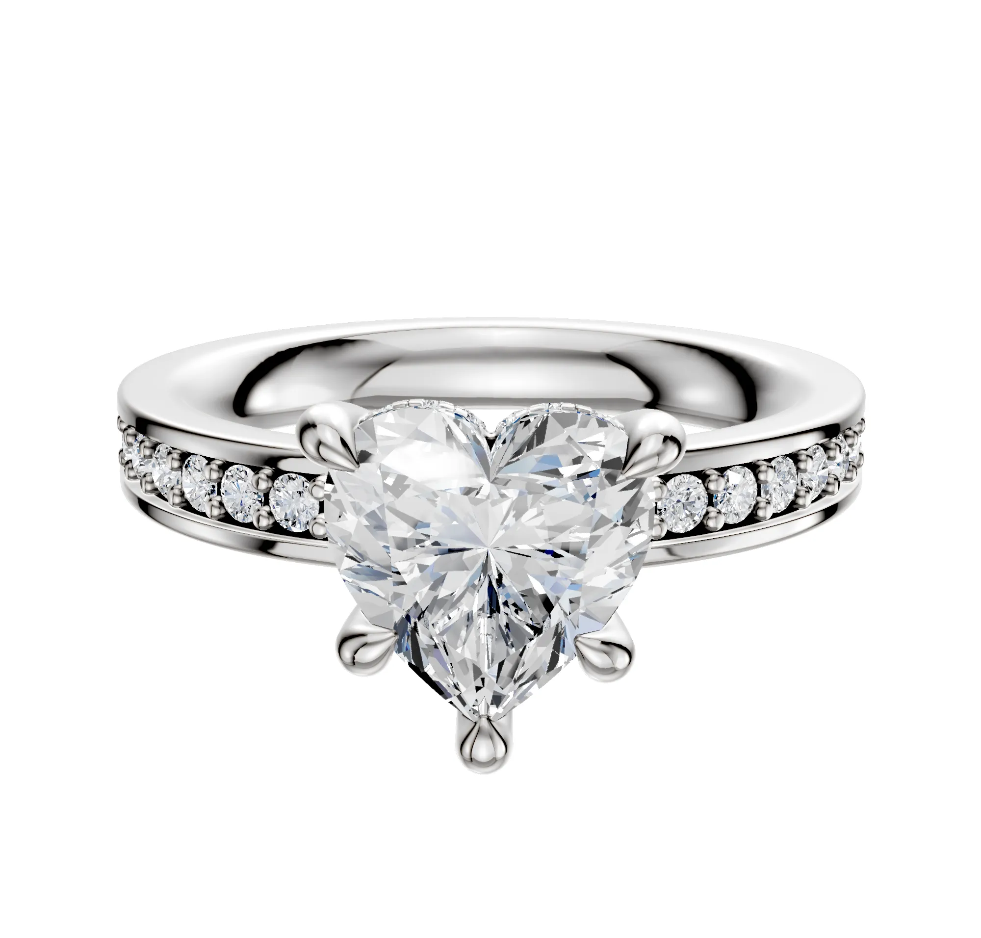 14K White Gold 4 Prong Hidden Halo Classic Flat 1-Row-Pave 2.5mm Engagement Ring sold by Promise By Effy