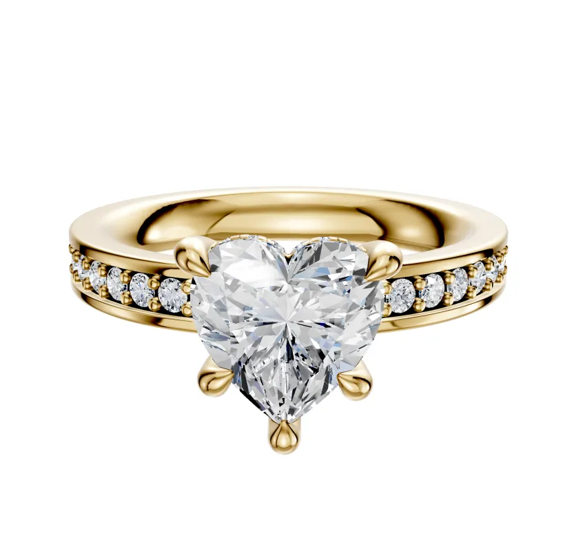 18K Yellow Gold 4 Prong Hidden Halo Classic Flat 1-Row-Pave 2.5mm Engagement Ring sold by Promise By Effy