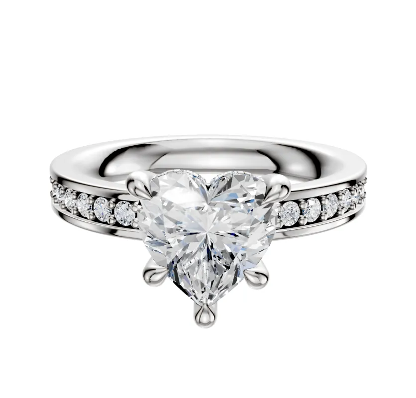 18K White Gold 4 Prong Hidden Halo Classic Flat 1-Row-Pave 2.5mm Engagement Ring sold by Promise By Effy