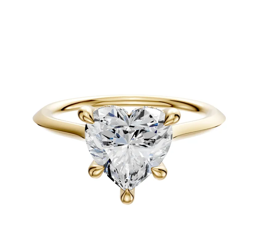 14K Yellow Gold 4 Prong Hidden Halo Cathedral Knife Edge 1.5mm Engagement Ring sold by Promise By Effy