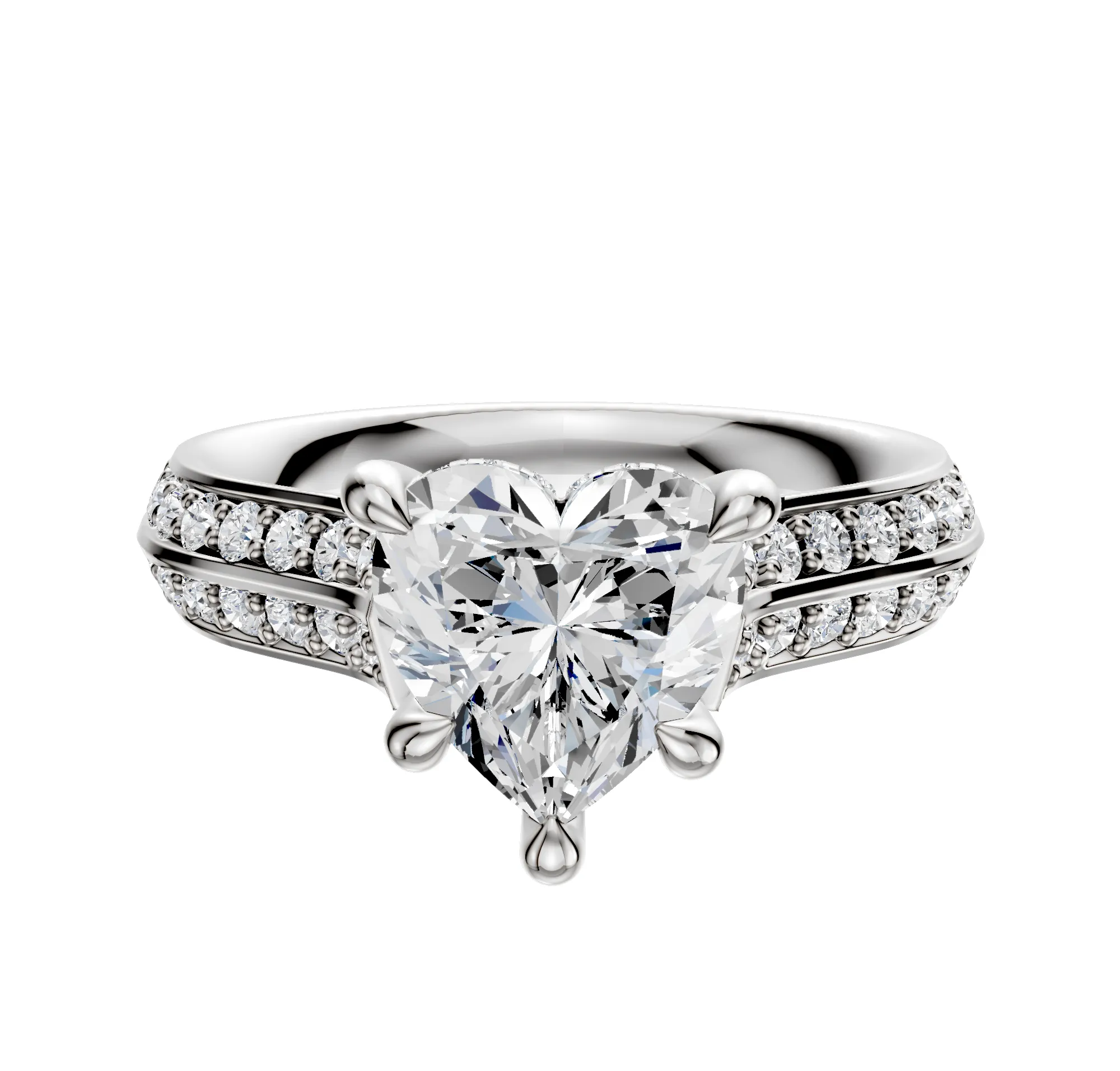 14K White Gold 4 Prong Hidden Halo Cathedral Knife Edge 1-Row-Pave 2.5mm Engagement Ring sold by Promise By Effy