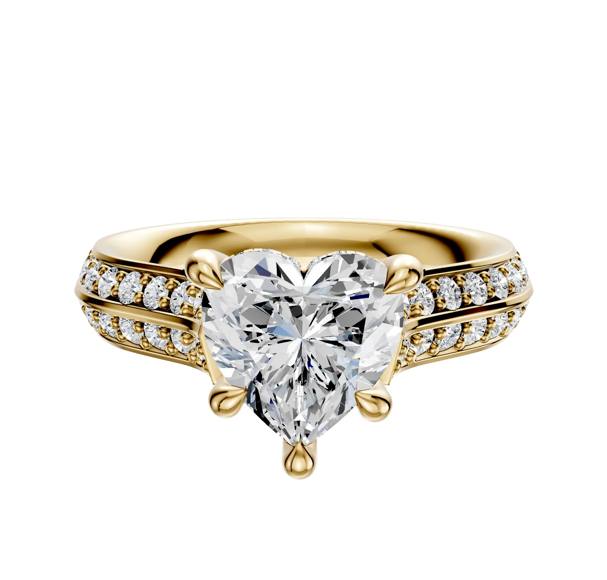 14K Yellow Gold 4 Prong Hidden Halo Cathedral Knife Edge 1-Row-Pave 2.5mm Engagement Ring sold by Promise By Effy