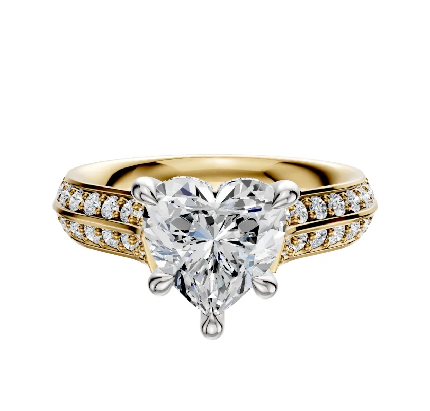 14K Two Tone 4 Prong Hidden Halo Cathedral Knife Edge 1-Row-Pave 2.5mm Engagement Ring sold by Promise By Effy