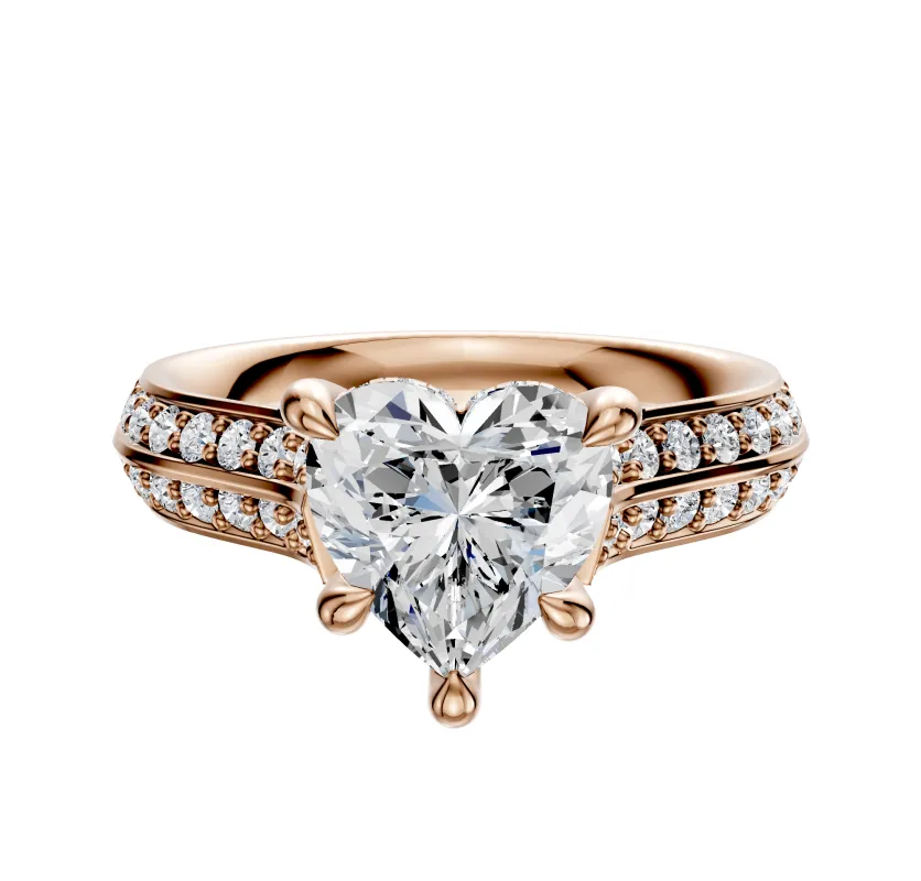 18K Rose Gold 4 Prong Hidden Halo Cathedral Knife Edge 1-Row-Pave 2.5mm Engagement Ring sold by Promise By Effy