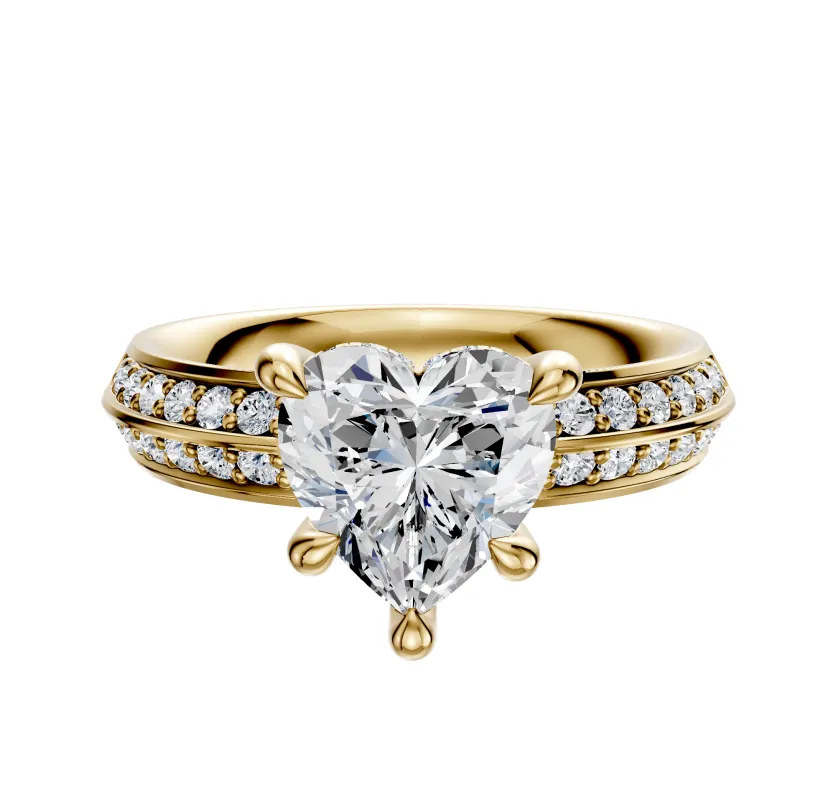 14K Yellow Gold 4 Prong Hidden Halo Classic Knife Edge 1-Row-Pave 2.5mm Engagement Ring sold by Promise By Effy