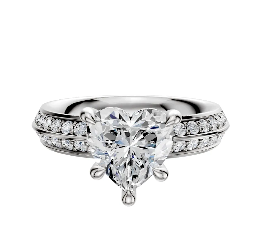 18K White Gold 4 Prong Hidden Halo Classic Knife Edge 1-Row-Pave 2.5mm Engagement Ring sold by Promise By Effy