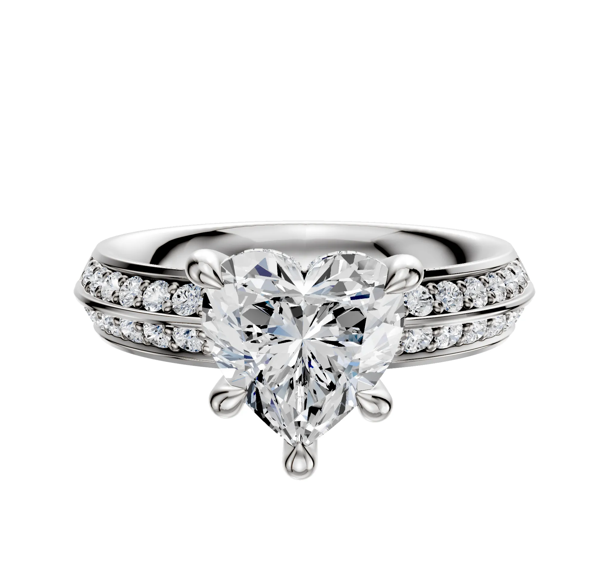 18K White Gold 4 Prong Hidden Halo Classic Knife Edge 1-Row-Pave 2.5mm Engagement Ring sold by Promise By Effy