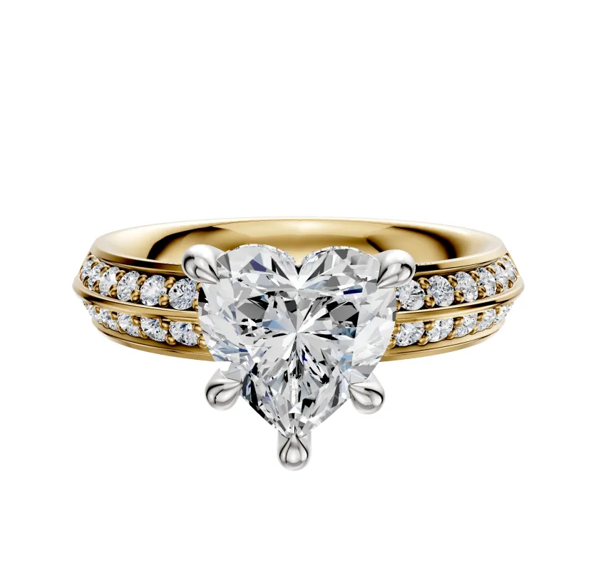 18K Two Tone 4 Prong Hidden Halo Classic Knife Edge 1-Row-Pave 2.5mm Engagement Ring sold by Promise By Effy