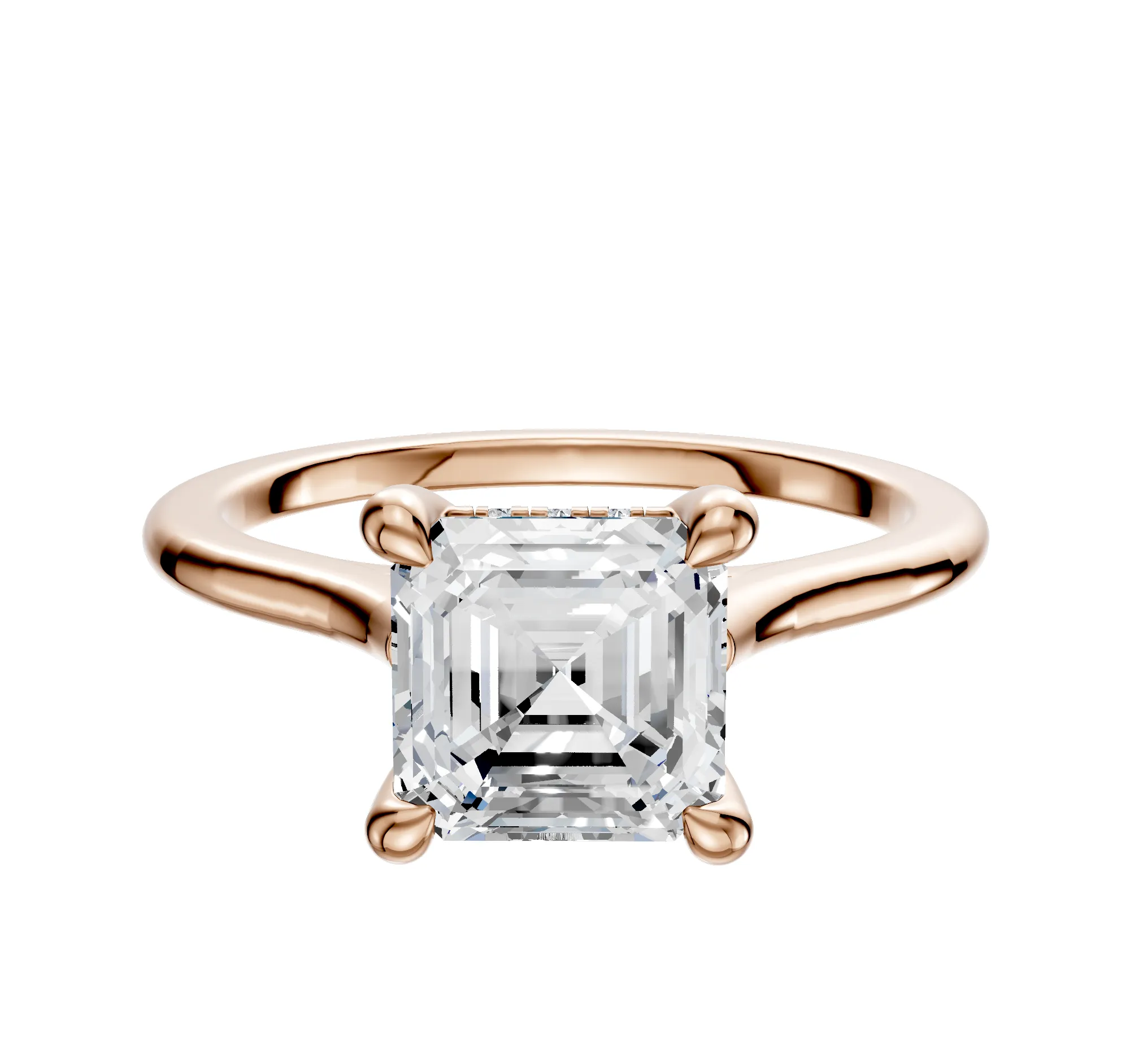 14K Rose Gold 4 Prong Hidden Halo Cathedral Dome 1.5mm Engagement Ring sold by Promise By Effy