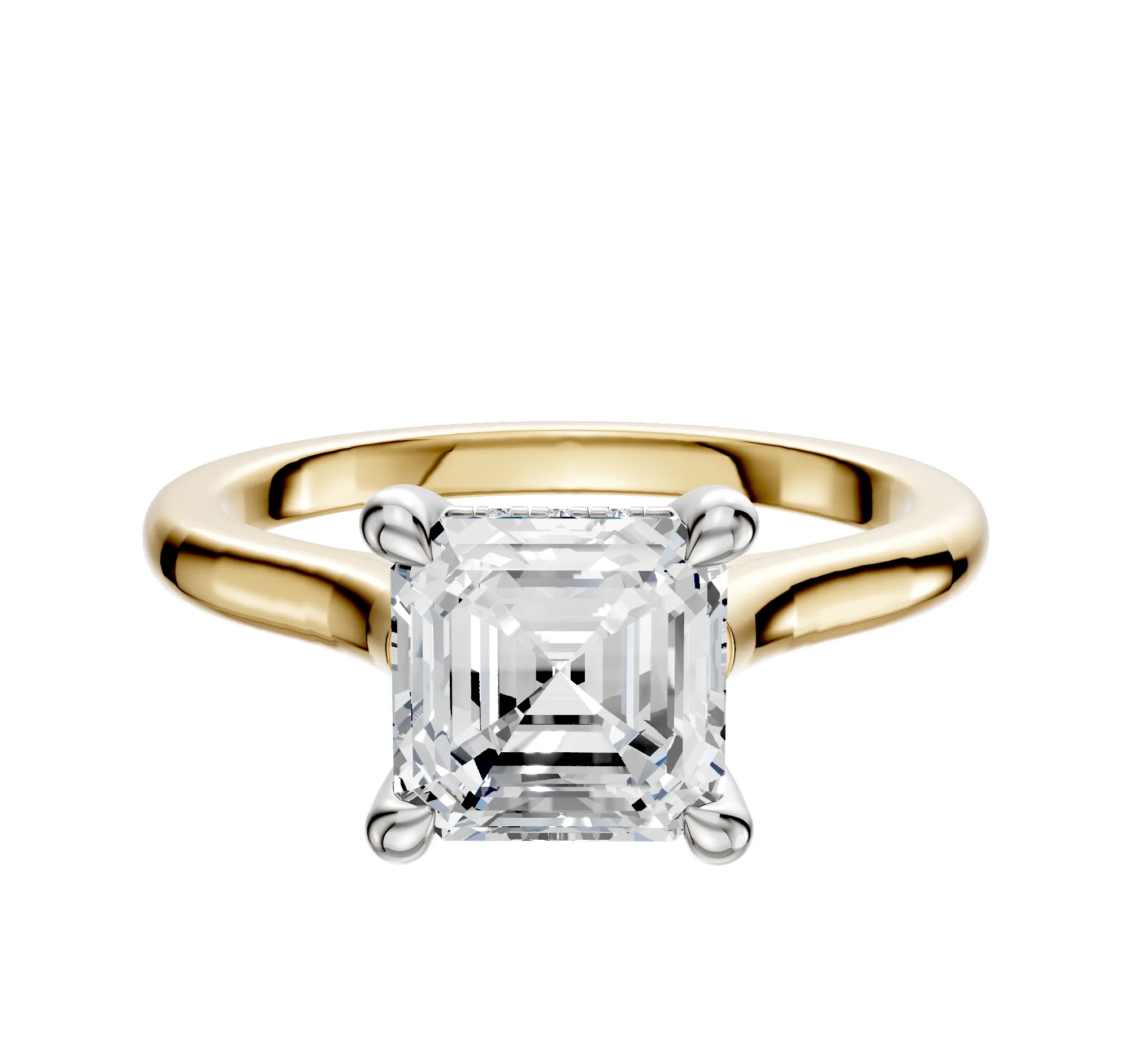 18K Two Tone 4 Prong Hidden Halo Cathedral Dome 2.0mm Engagement Ring sold by Promise By Effy