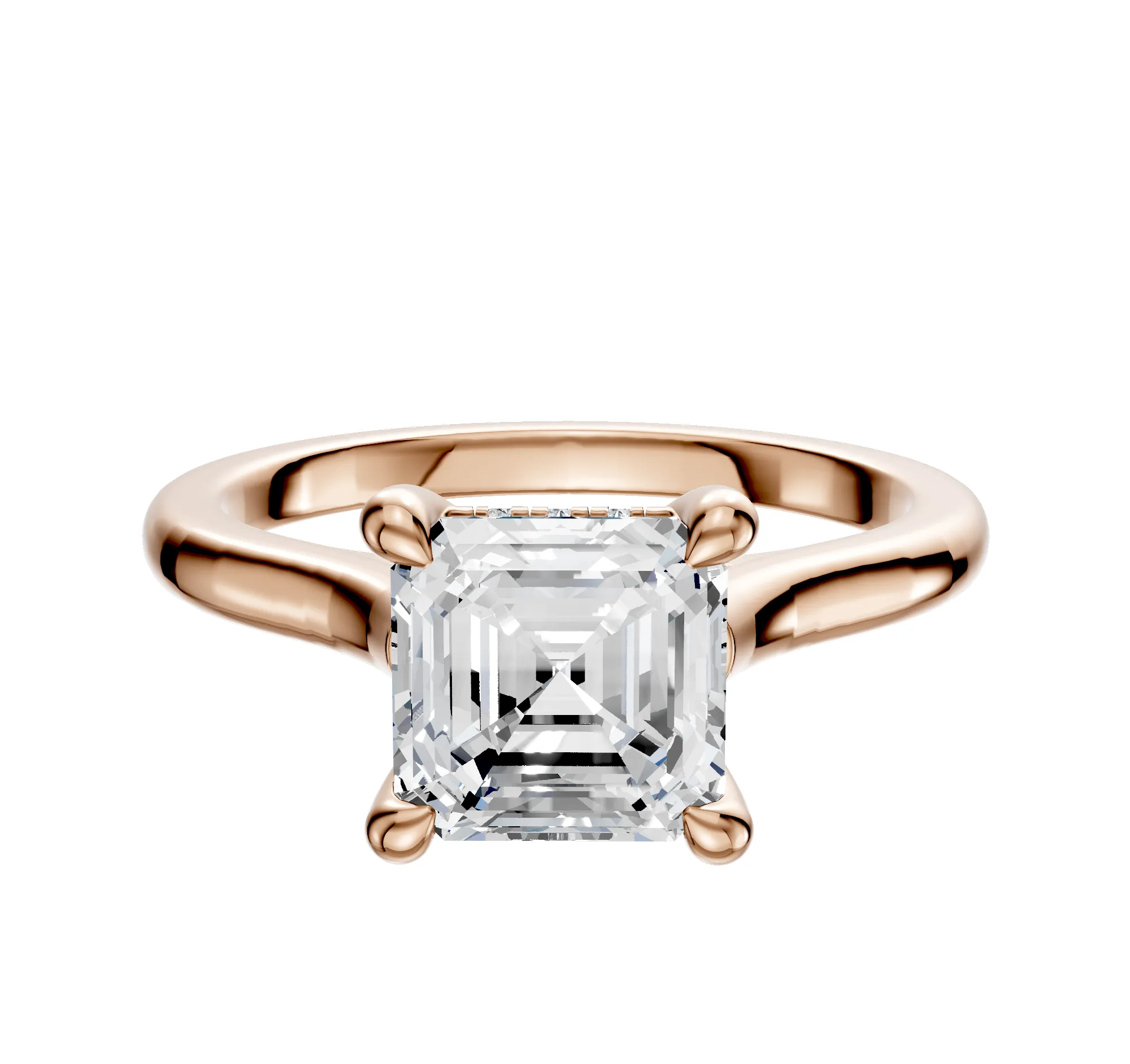 18K Rose Gold 4 Prong Hidden Halo Cathedral Dome 2.0mm Engagement Ring sold by Promise By Effy